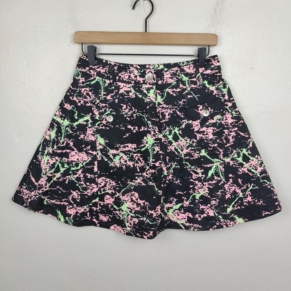 Love Moschino Printed Mini Skirt Womens 4 US Black Pink Green Paint Spatter Y2K